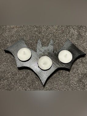 Wooden Black Bat-Shaped Tealight Candle Holder - homemade